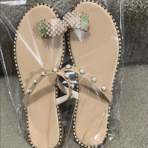 Pearl Embellished Tan Sandals - Picture 1 of 5